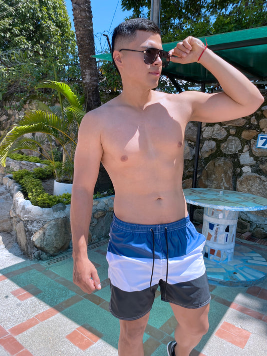 PANTALONETA AZUL CON NEGRO Y BLANCO